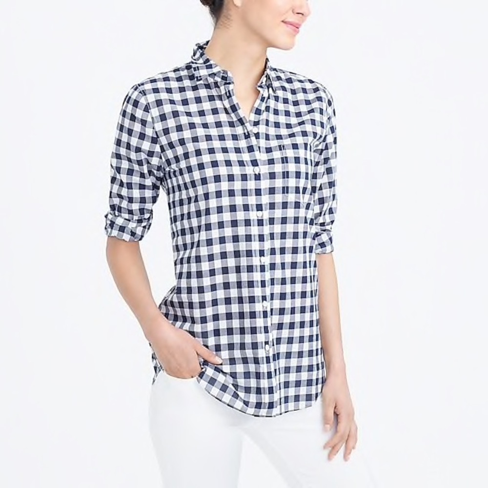 XS J.Crew Gingham navy button down shirt